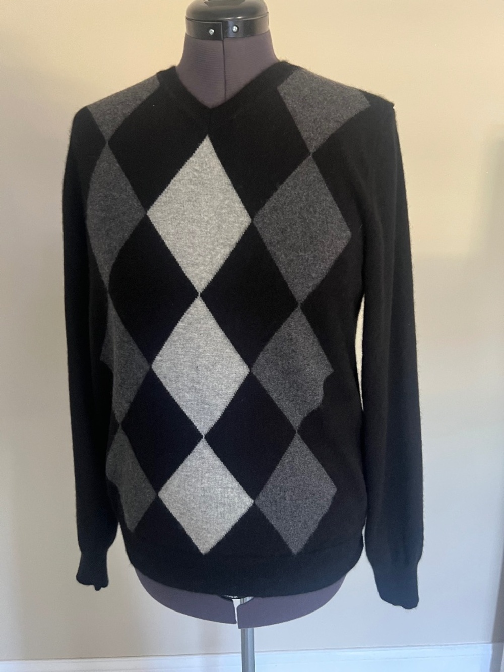 Apt.9 Gray/Black 100% Cashmere V-Neck Pullover Sweater Ladies XL